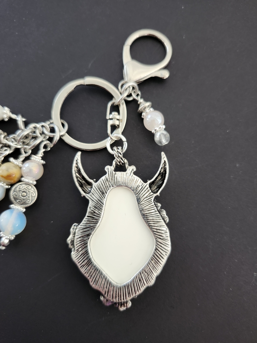 Highland Cow Purse Charm or Keychain Jasper Opal Rhodonite Handcrafted - Picture 5 of 5